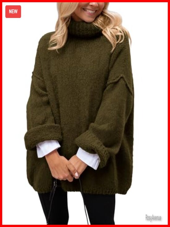 Sweaters - Chunky Knit Turtleneck Pullover Sweater Oversized Fall Winter